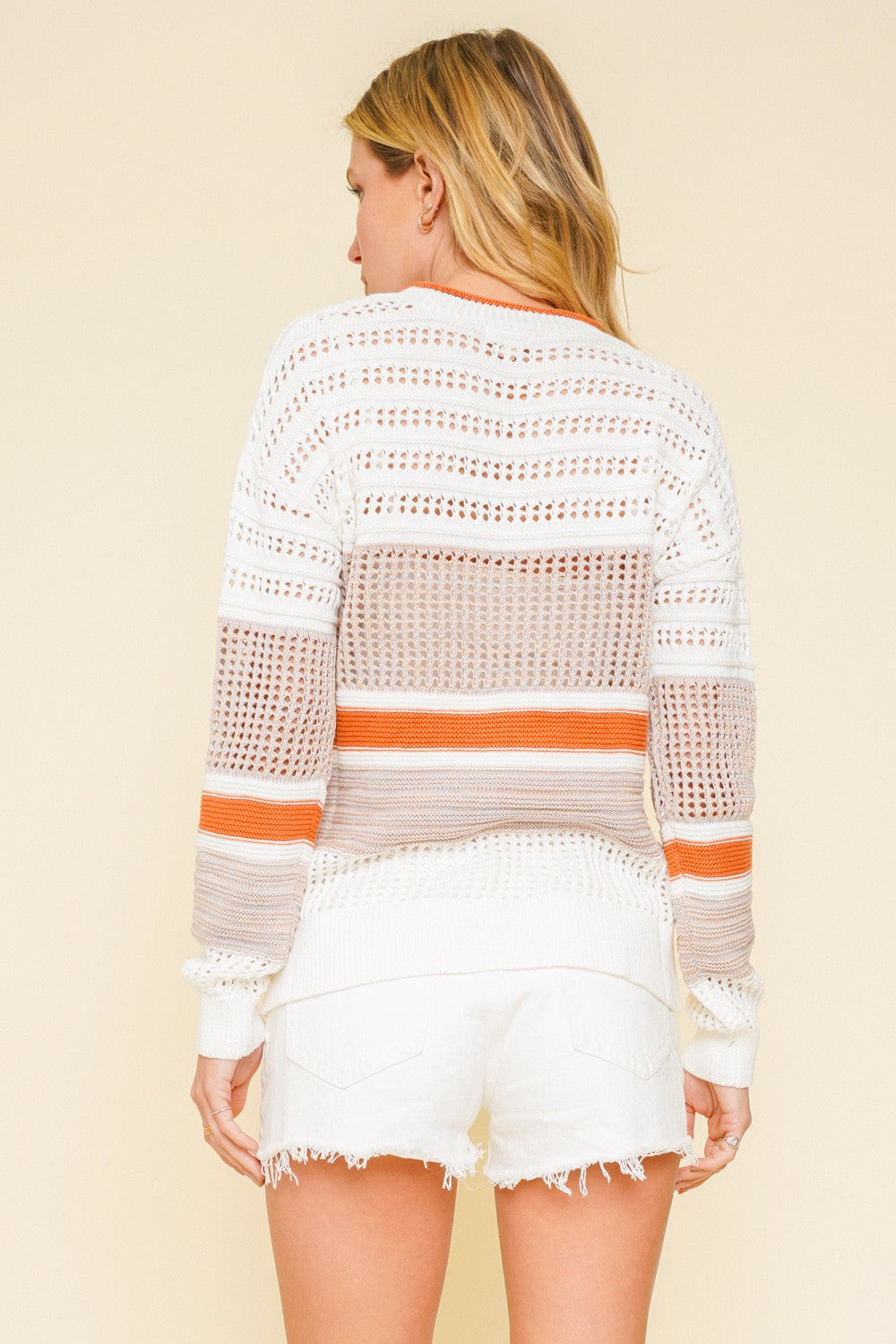 White and Orange Crochet Sweater