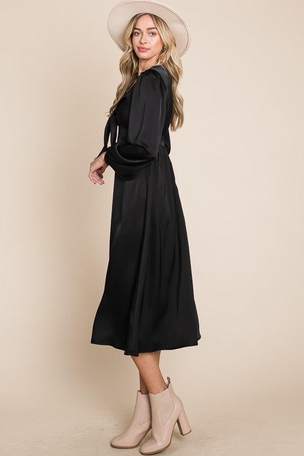Black Silky Long Sleeve Dress
