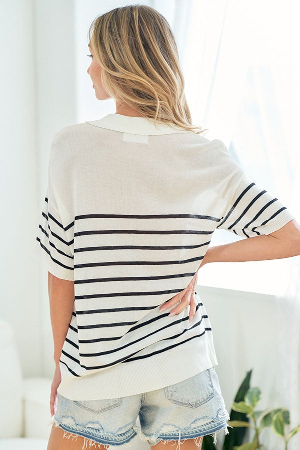 Stripe Split Next Collard Top