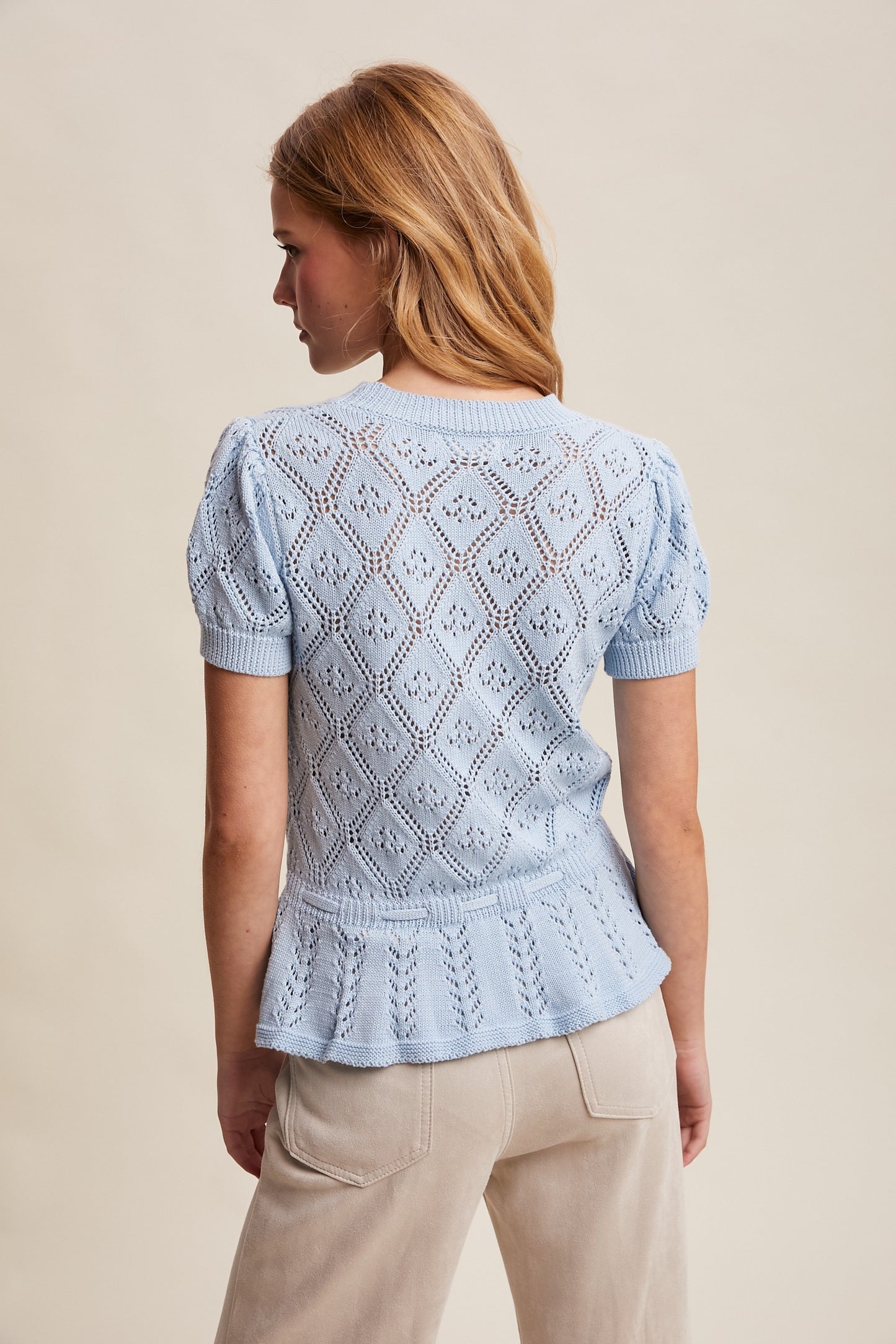 Pointelle Knit Peplum Sweater