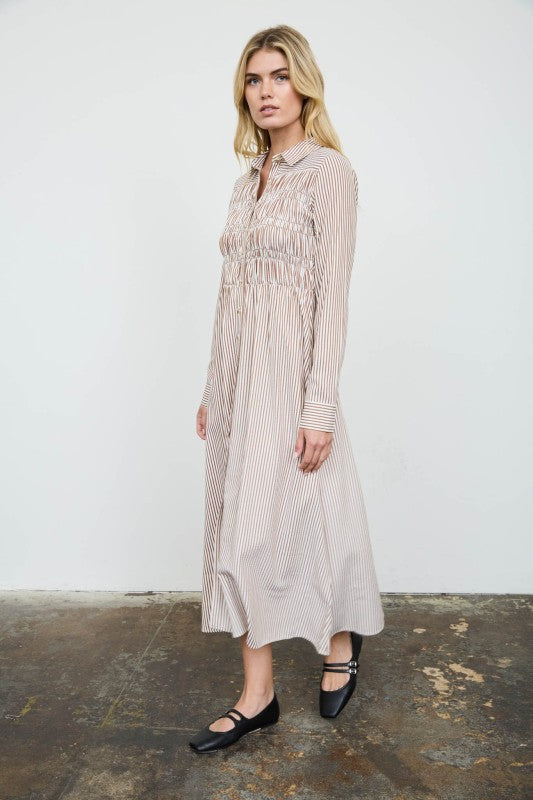 Classic Stripe Shirred Dress