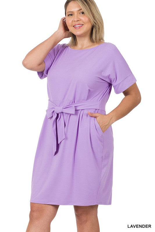 Curvy Brushed Tie Belt Dress