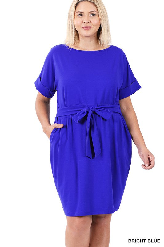 Curvy Brushed Tie Belt Dress