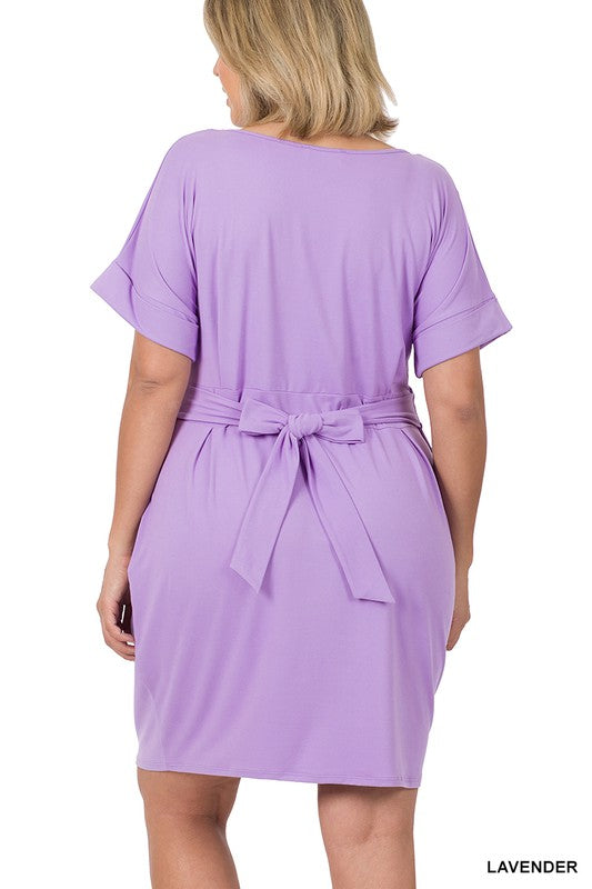 Curvy Brushed Tie Belt Dress