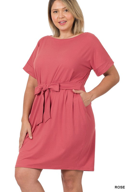 Curvy Brushed Tie Belt Dress