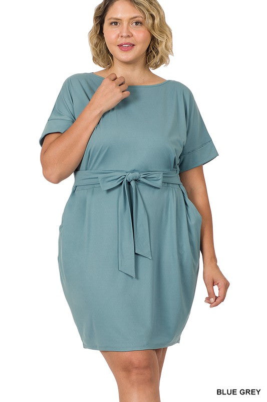 Curvy Brushed Tie Belt Dress