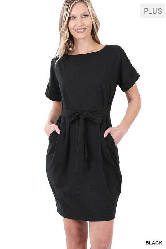 Curvy Brushed Tie Belt Dress