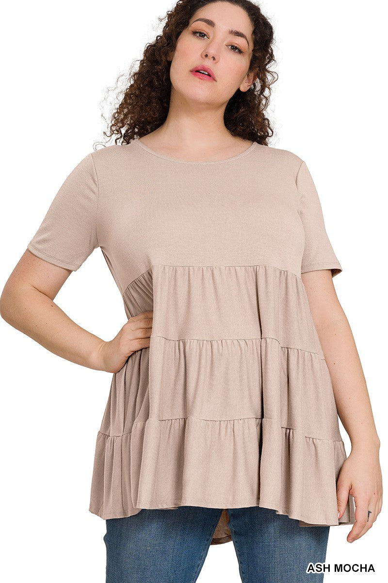 Curvy: Short Sleeve Ruffle Tunic