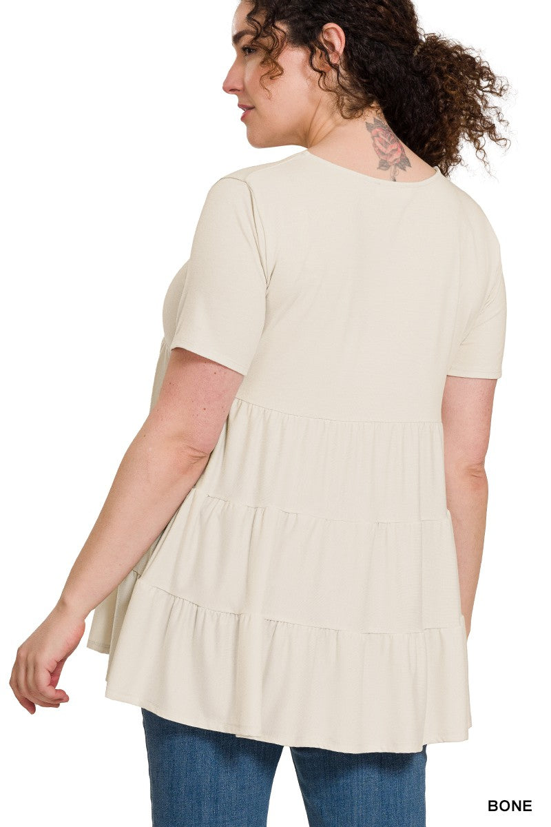 Curvy: Short Sleeve Ruffle Tunic