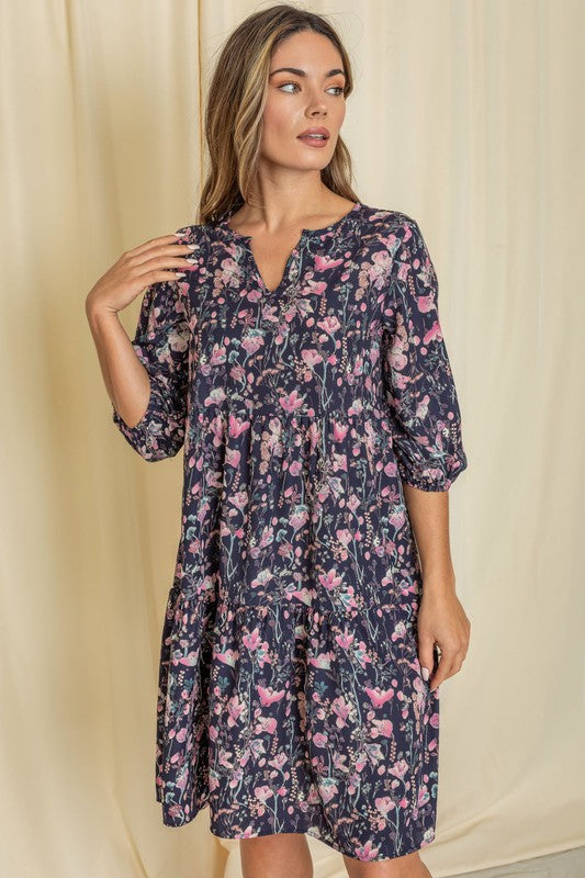 Floral Notch Neck Midi Dress