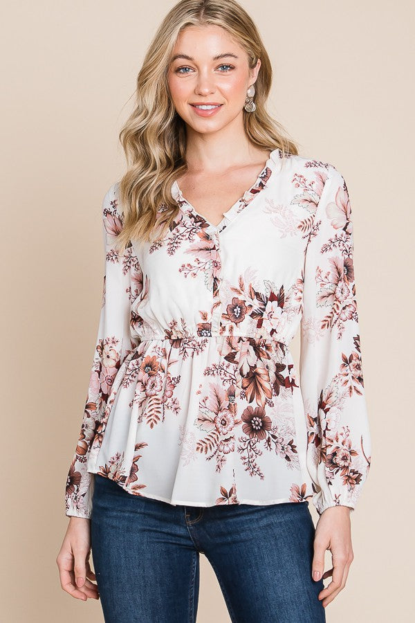 Floral Print Peplum Blouse