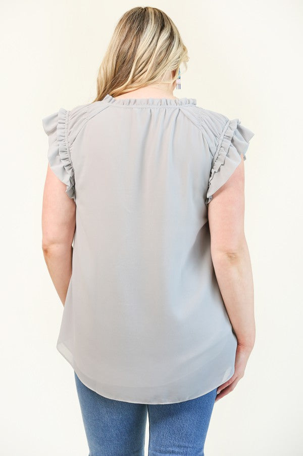 Curvy: Chiffon Shirring Detail and Button Down Top