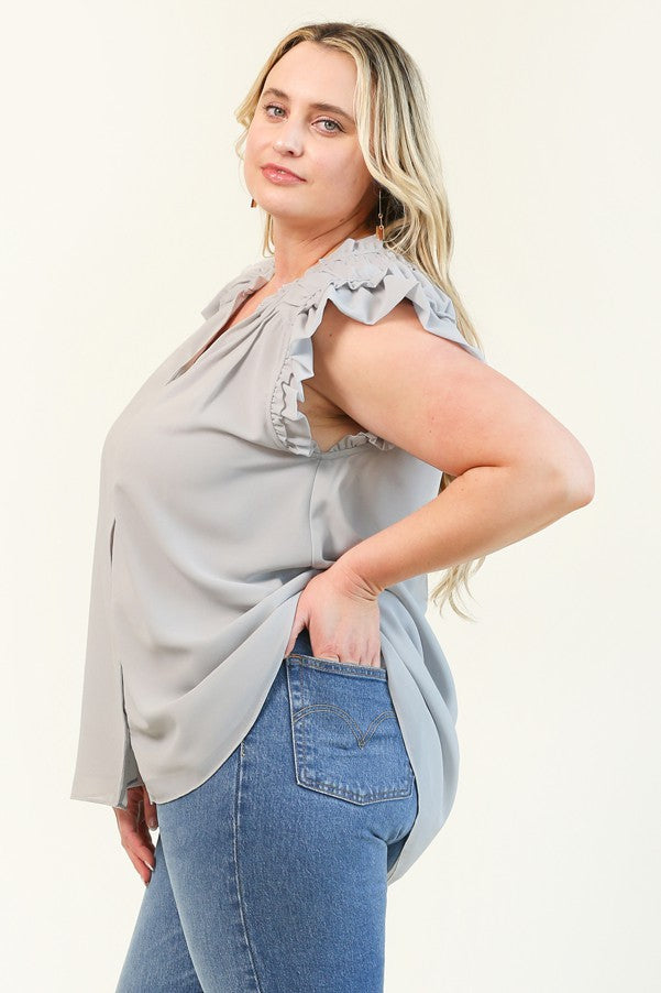 Curvy: Chiffon Shirring Detail and Button Down Top