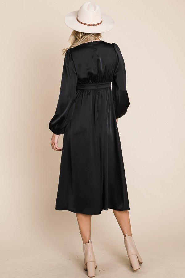 Black Silky Long Sleeve Dress