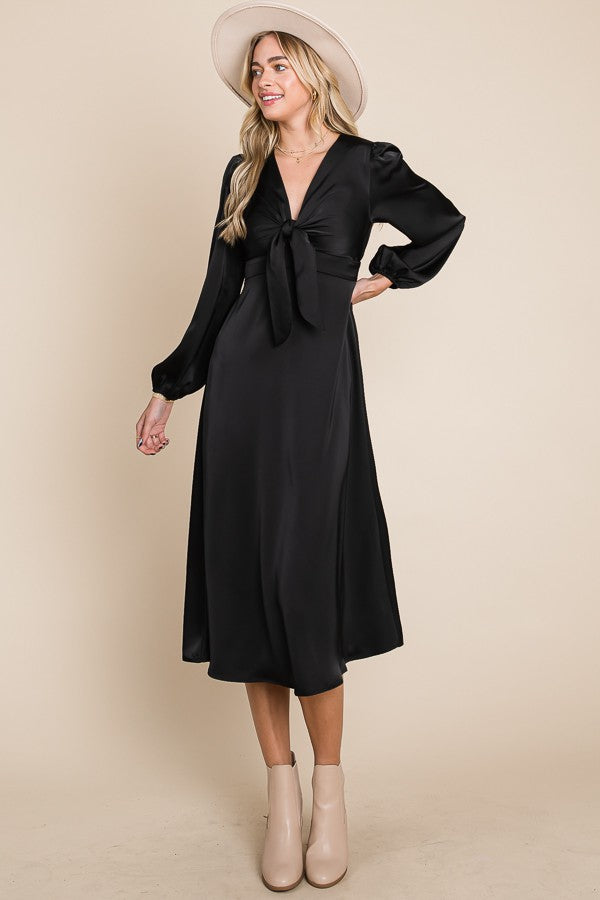 Black Silky Long Sleeve Dress