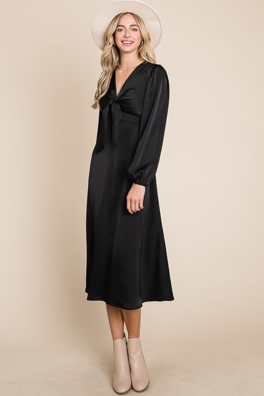 Black Silky Long Sleeve Dress