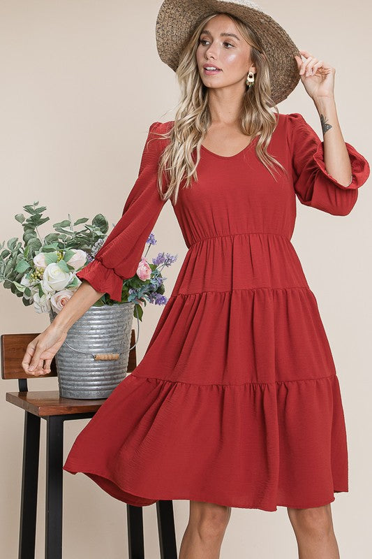 Rust 3/4 Sleeve Dress