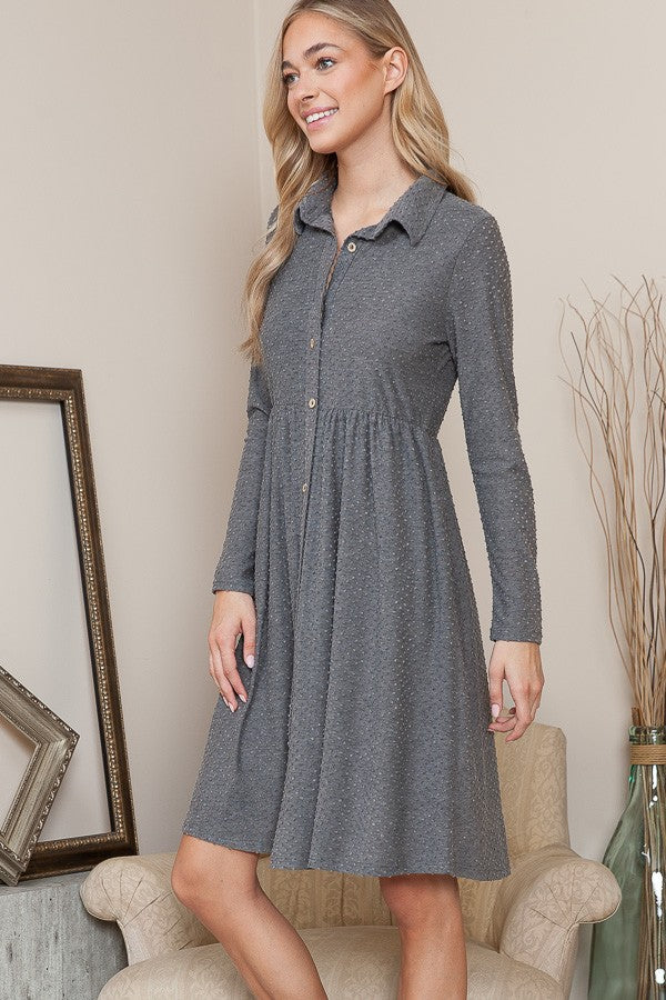 Gray Collard Midi Dress