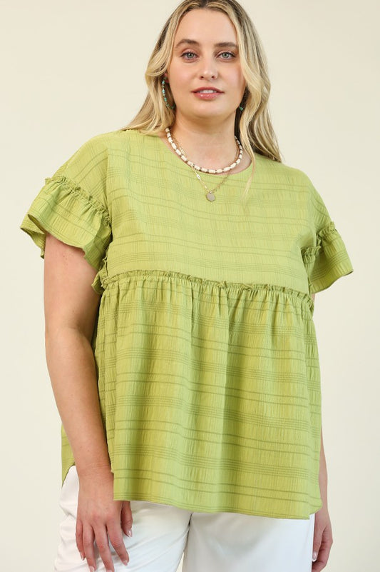 Curvy: Ruffle Sleeved Baby Doll Top