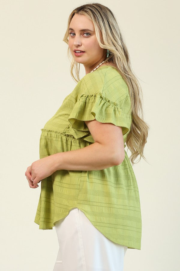 Curvy: Ruffle Sleeved Baby Doll Top