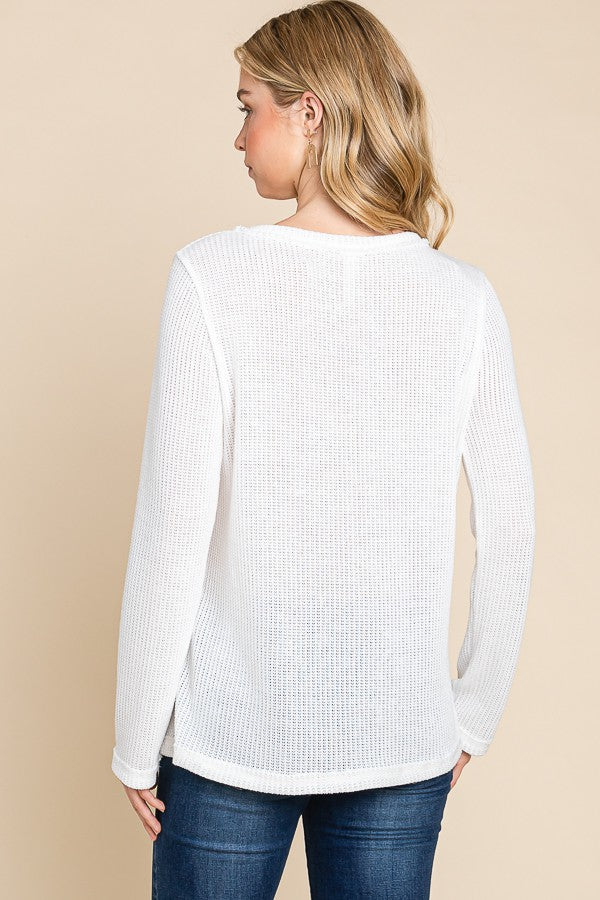 Waffle Knit Side Slit Top