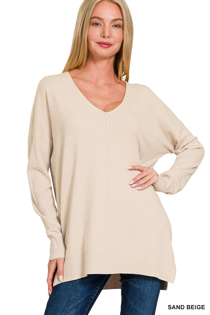 Hi-Low Hem Front Seam Sweater