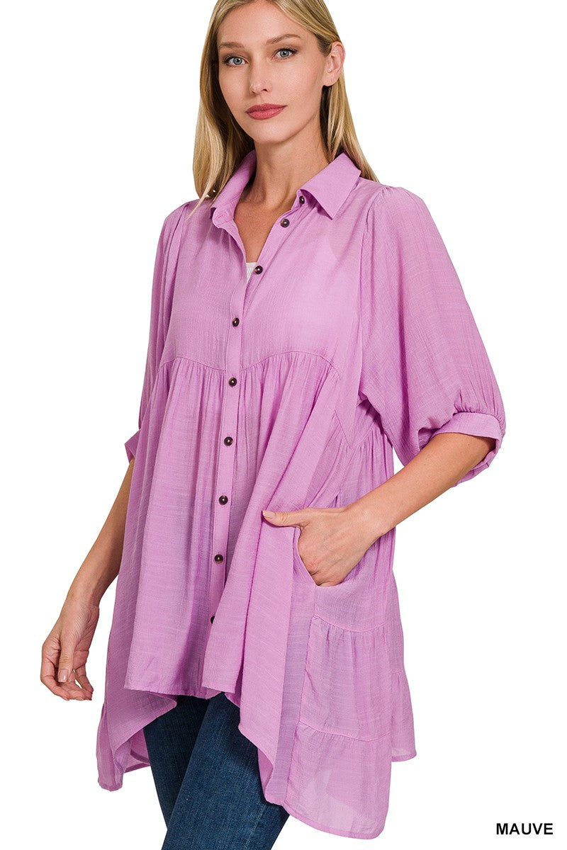 Lavender Button Front Tunic