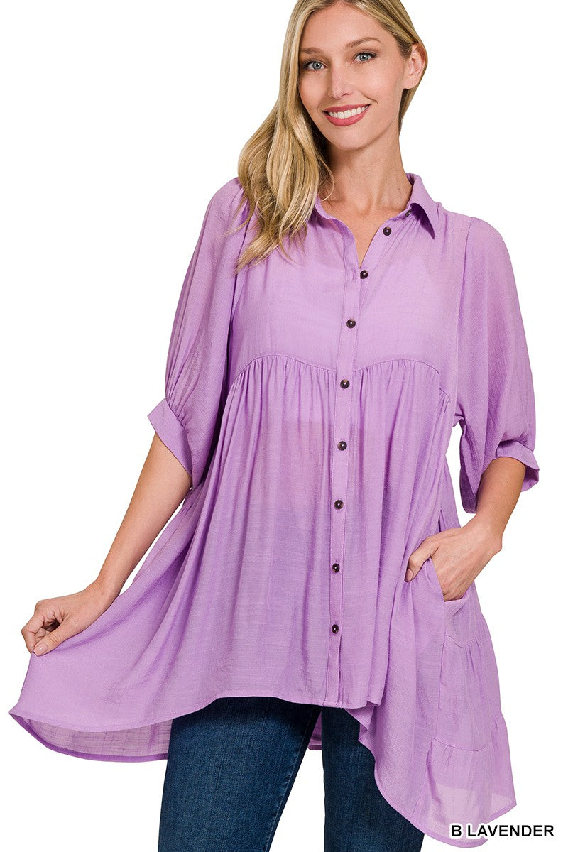 Lavender Button Front Tunic