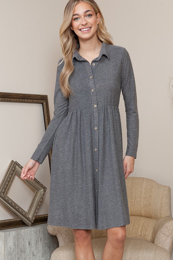 Gray Collard Midi Dress