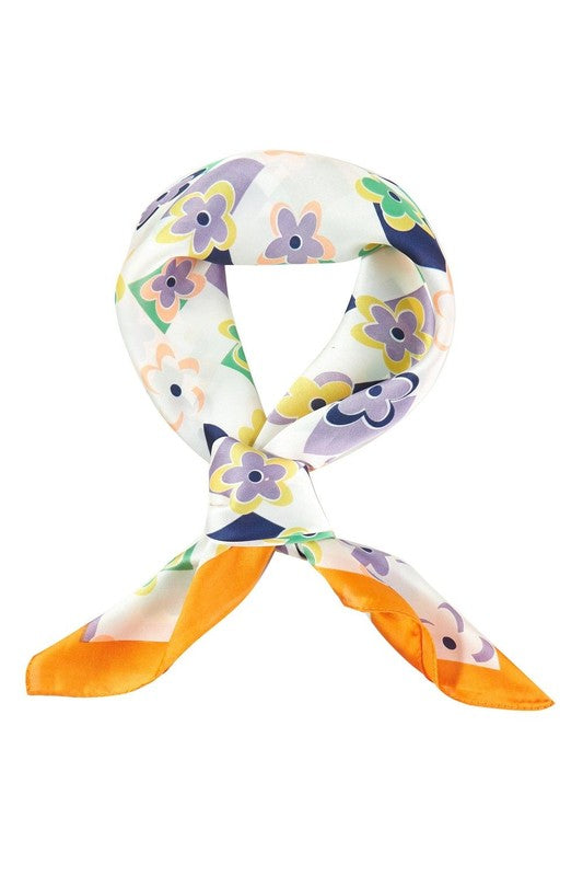 Abstract Leaf Printed Silky Square Scarf