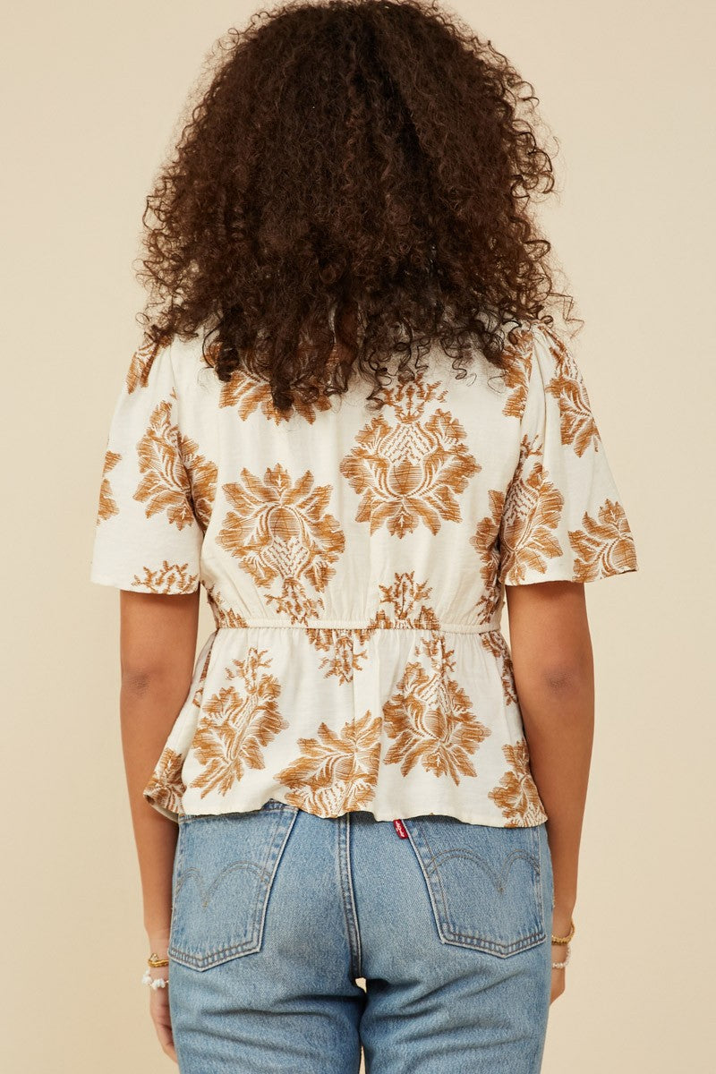 Boho Breeze Lace-Trimmed Floral Babydoll Top