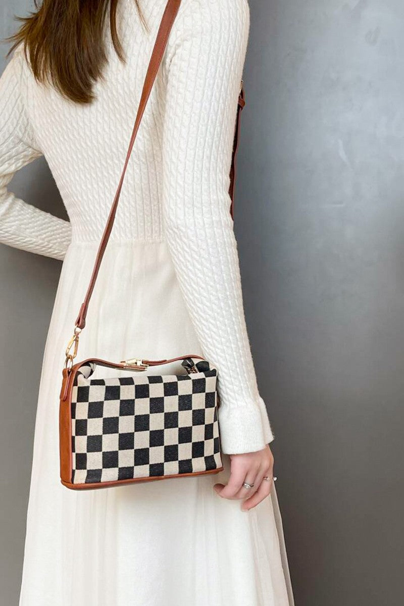 Checkered Hollace Crossbody Cube Tote