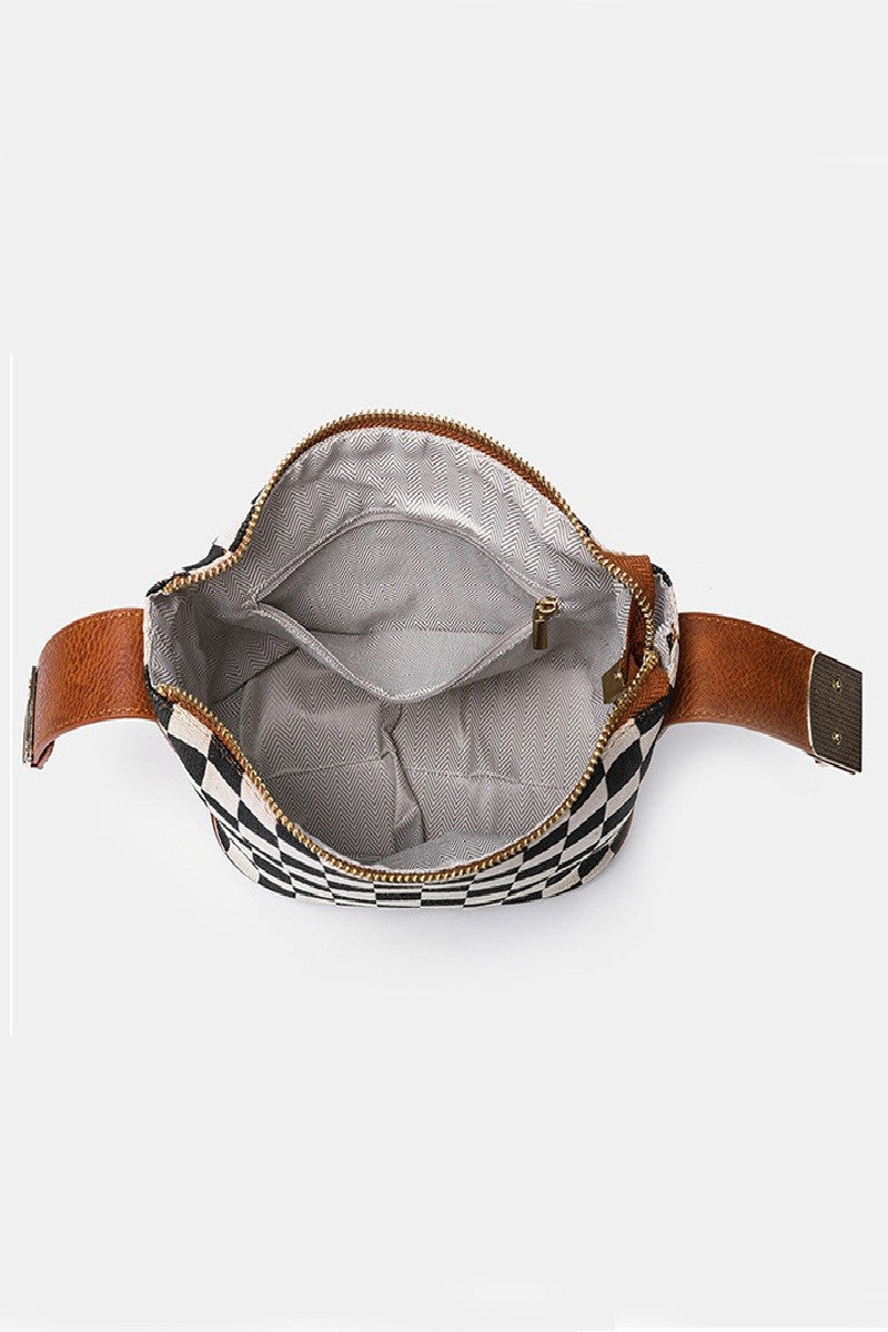 Checkered Hollace Crossbody Cube Tote