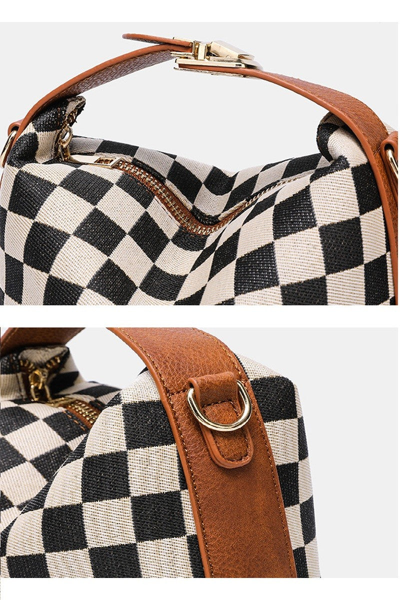 Checkered Hollace Crossbody Cube Tote