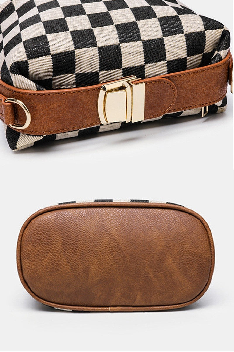 Checkered Hollace Crossbody Cube Tote
