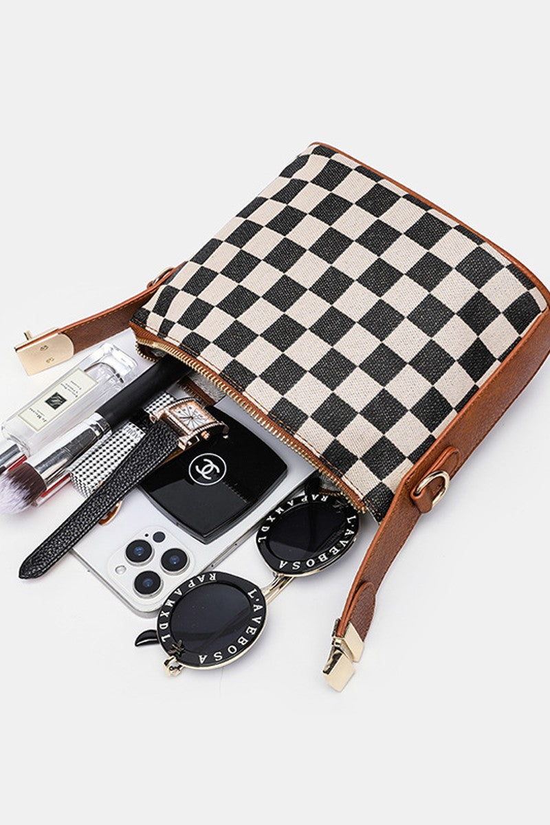 Checkered Hollace Crossbody Cube Tote