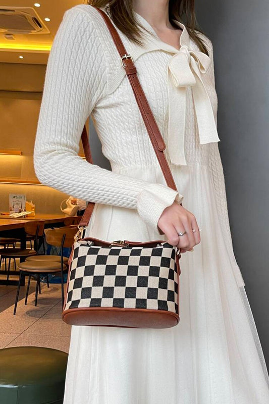 Checkered Hollace Crossbody Cube Tote