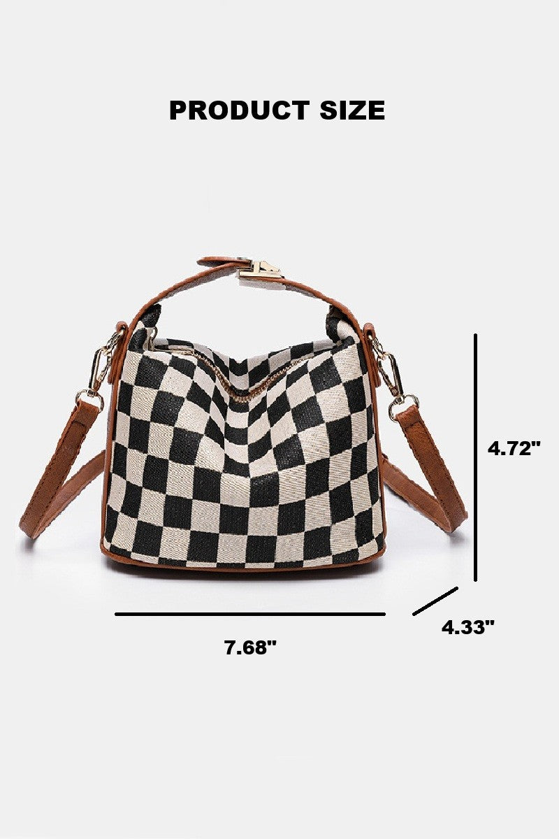 Checkered Hollace Crossbody Cube Tote