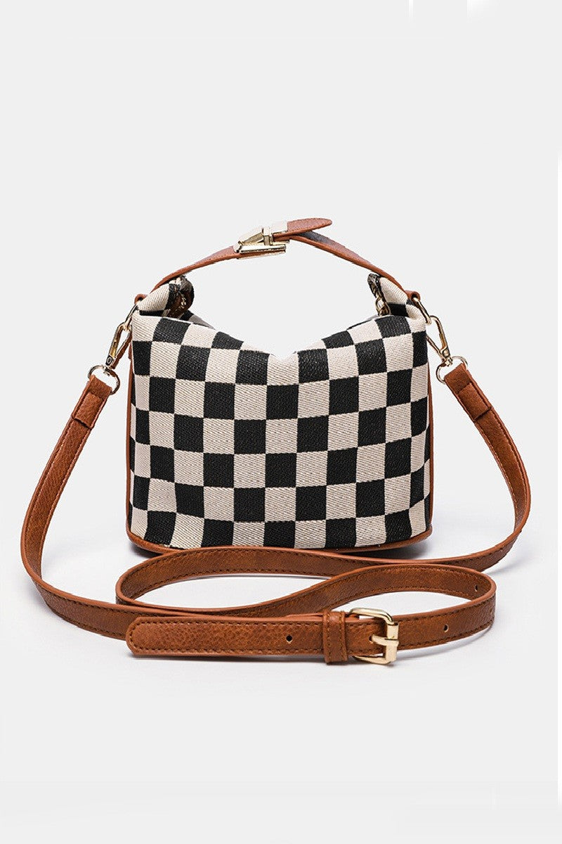 Checkered Hollace Crossbody Cube Tote