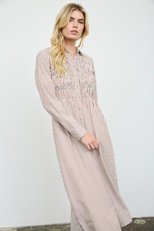 Classic Stripe Shirred Dress