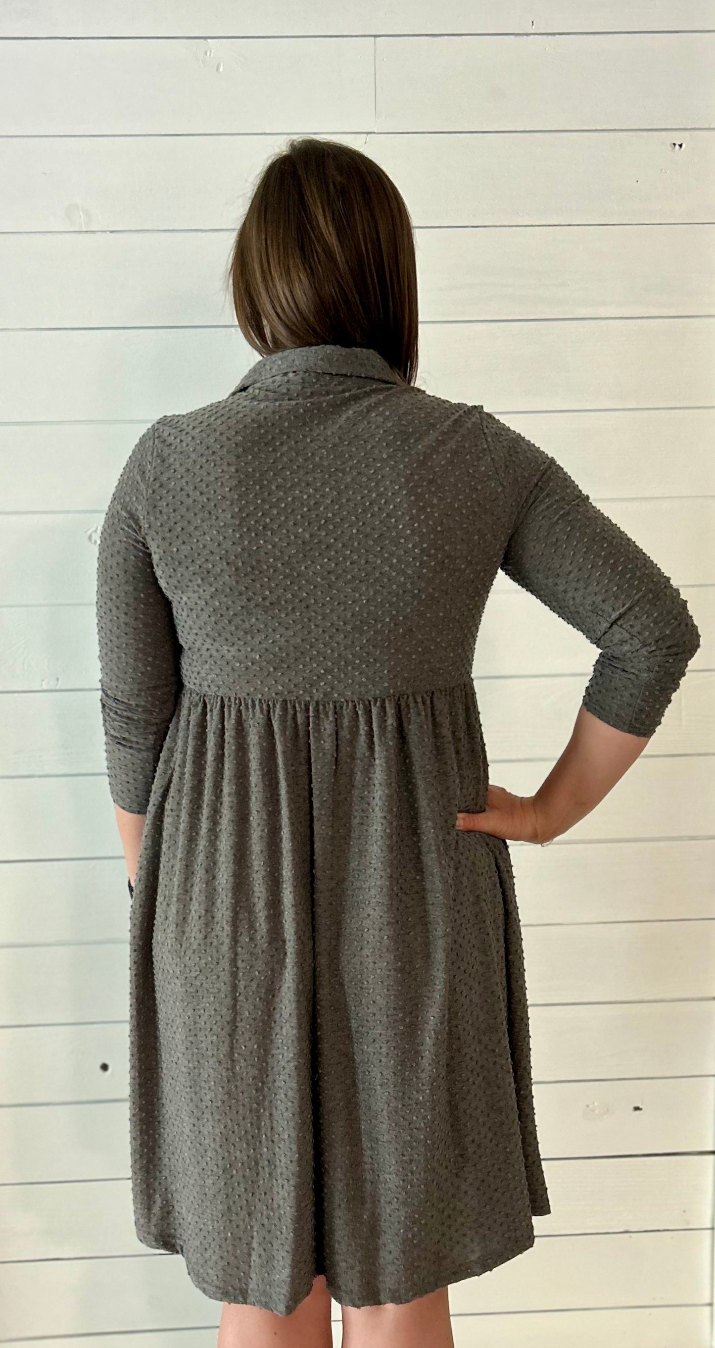 Gray Collard Midi Dress