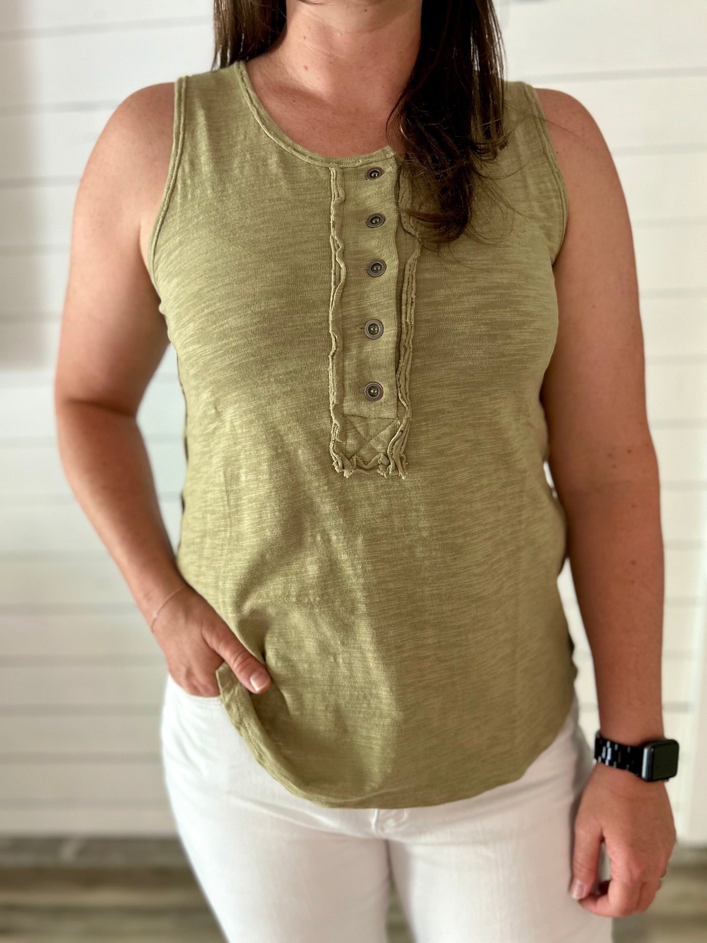 Olive Green Henley Tank