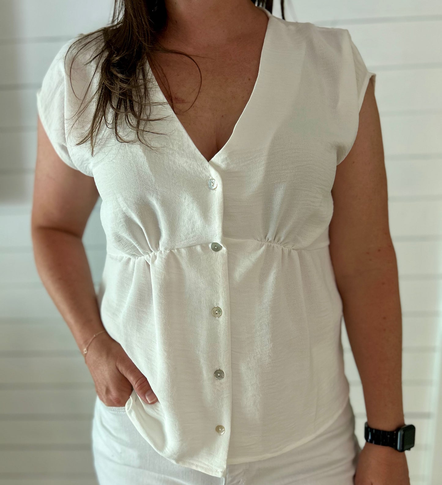 White Side Ruched Top