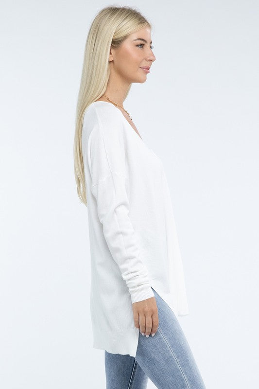 Hi-Low Hem Front Seam Sweater