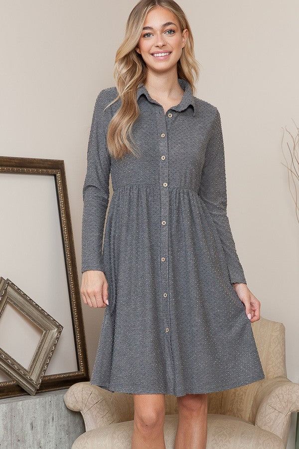 Gray Collard Midi Dress